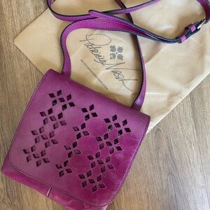Patricia Nash Granada Orchid Crossbody Bag–Laser Cut Leather, Adjustable Strap